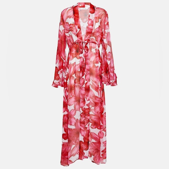 Alexandra Miro Betty Floral Chiffon Beach Dress Azalea Print NWT XS